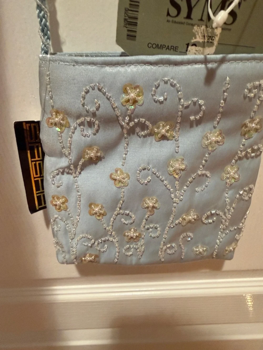 Embroidered Light Blue Crossbody Purse with Braided Strap